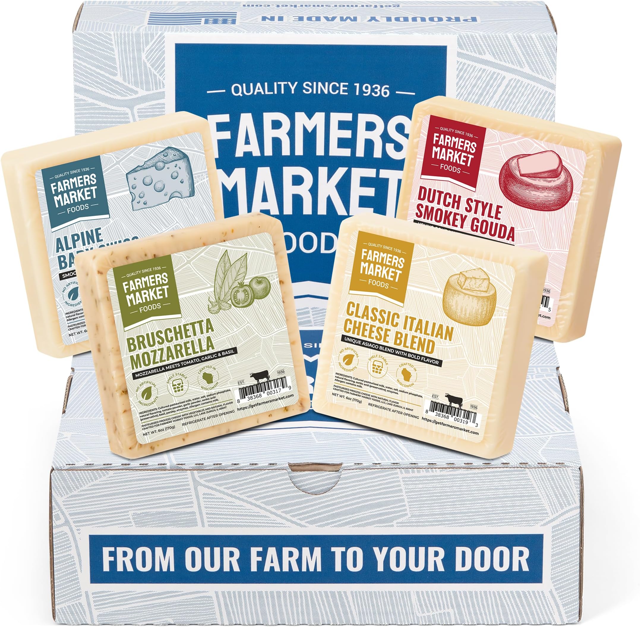 Farmers Market, Gluten Free, Keto, Paleo, Low Sodium, Zero Sugar, Wisconsin Cheese Gift Sets, 6oz 4 Count