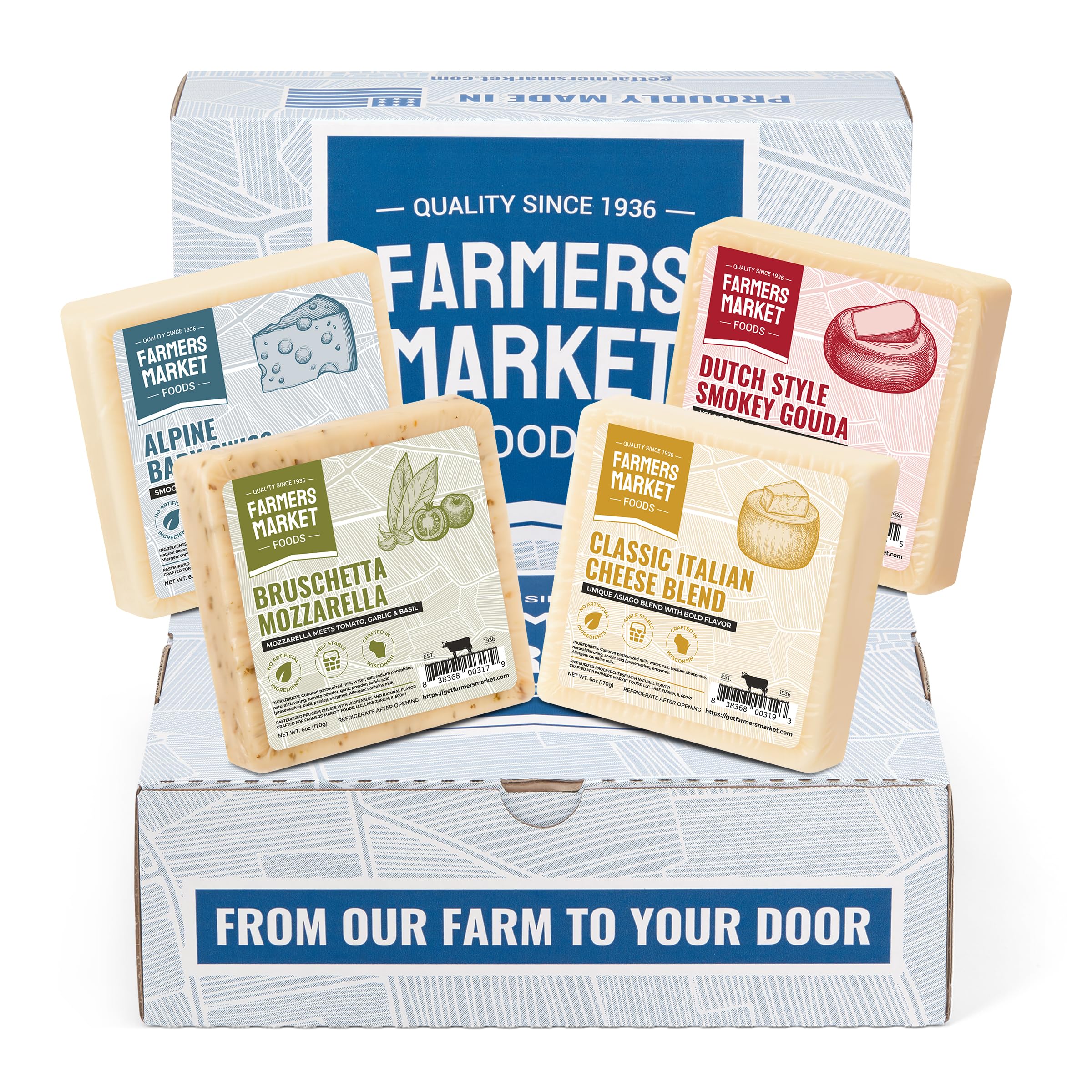 Farmers Market, Gluten Free, Keto, Paleo, Low Sodium, Zero Sugar, Wisconsin Cheese Gift Sets, 6oz 4 Count