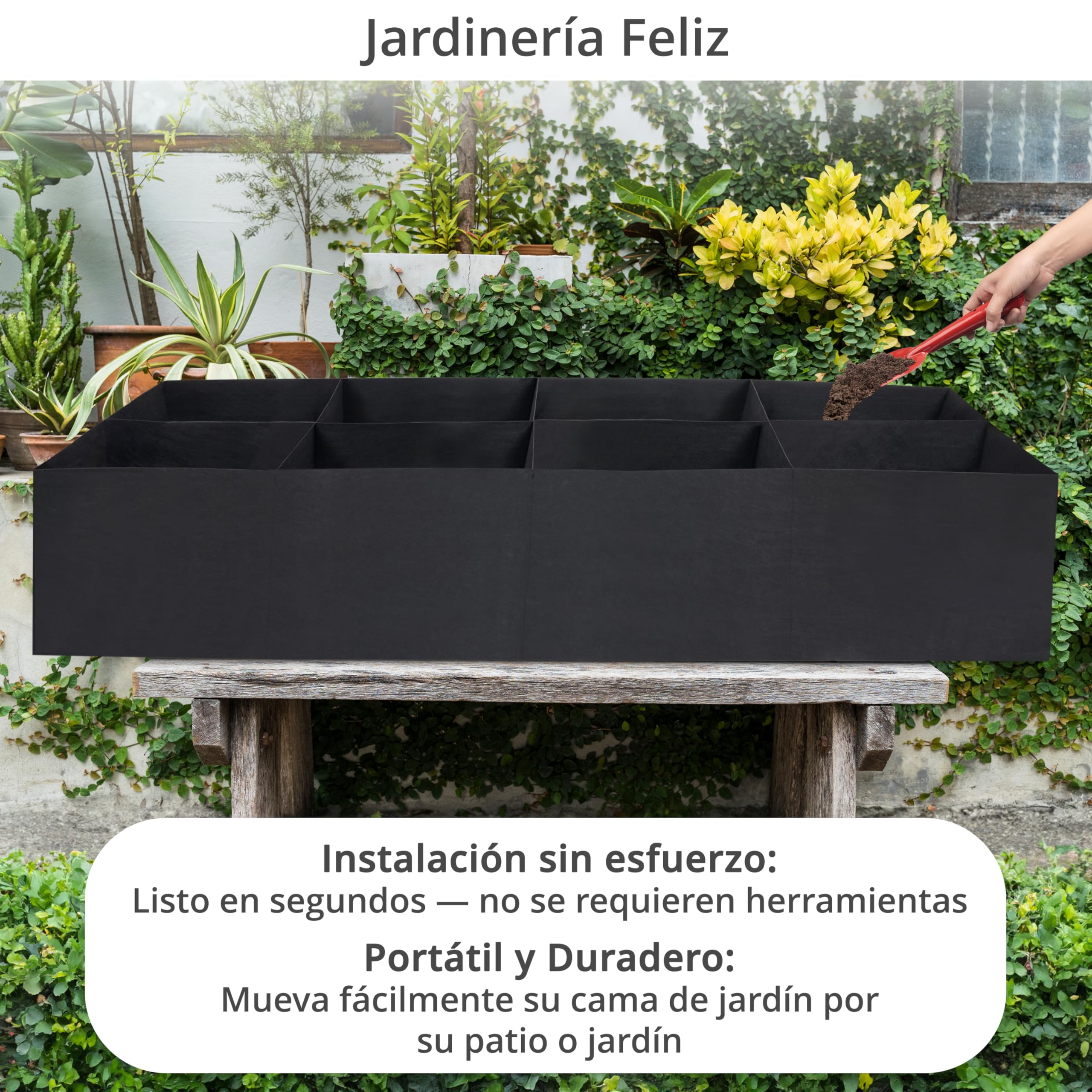 Winter Shore Cama Jardin Elevada de Tela Negra - Huerto Urbano Terraza Reutilizable de Fieltro para Jardinería Exterior, 8 Huecos para Cultivar Verduras, Hierbas, Flores - 182 x 91,5 x 30,5 cm, 480 l