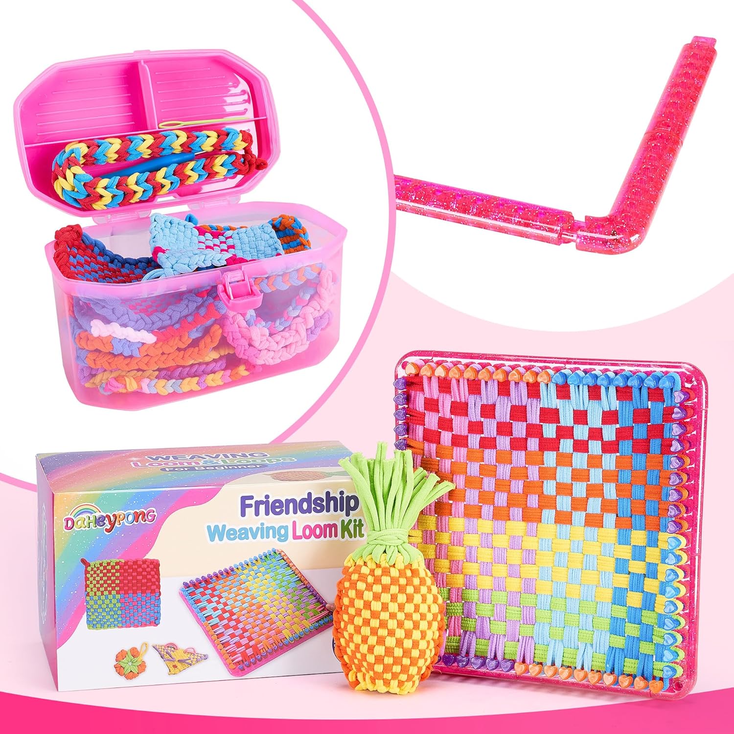 daheypong Weaving Loom Kit, Arts and Crafts for Kids and Adults, Potholder Weaving Loom Kits with 300pcs Craft Loops, Make Craft Potholders and Friendship Bracelets, Ideal Gifts for Girls - Image 5