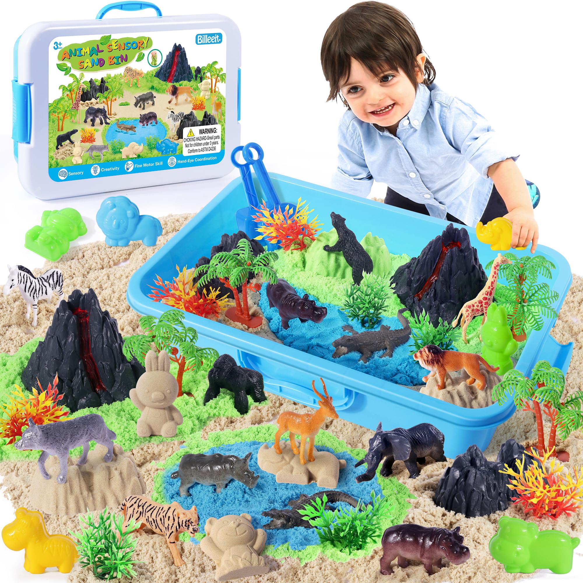 Billeeit Coffret de bac sensoriel animalier avec sable magique