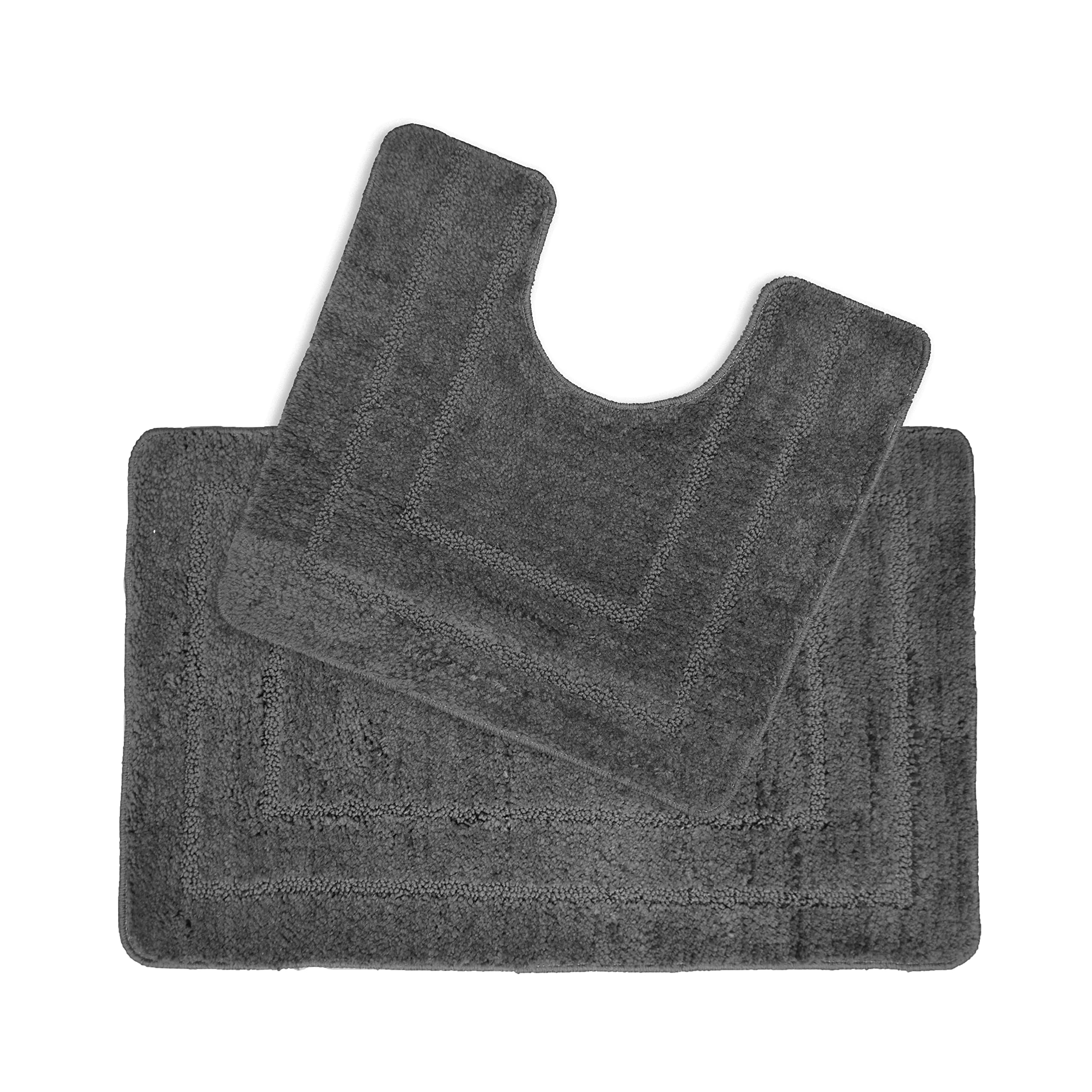 Allure Non Slip Bath Mat Set 2 Piece Bath and Toilet Mat Set - Easy Care Super Soft Microfibre Pile (Dark Grey) — image 1