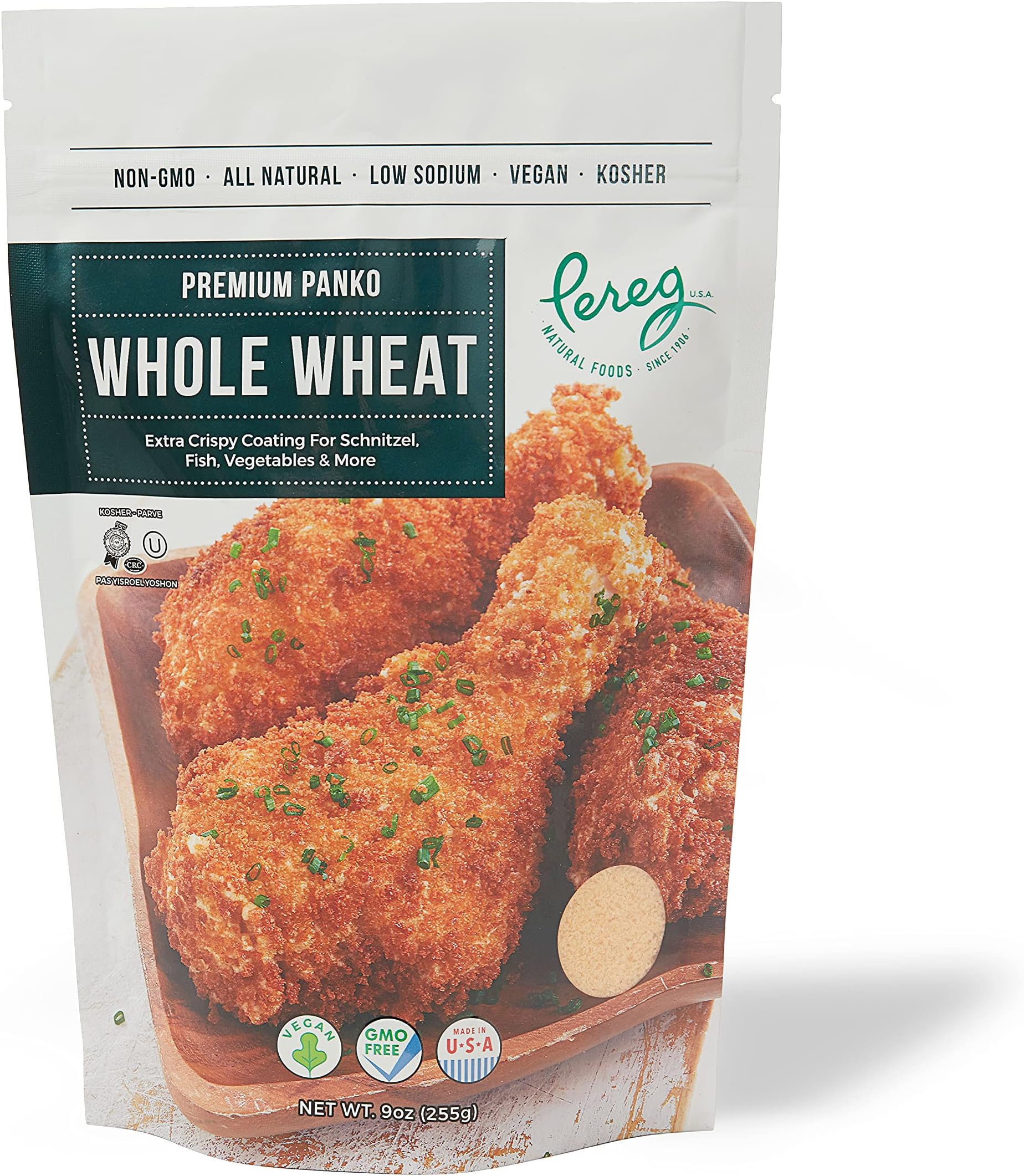 Pereg Bread Crumbs - Whole Wheat Premium Panko - 9 oz - Natural Grocery & Gourmet Foods - Low Sodium, Vegan, Kosher Certified & Non GMO