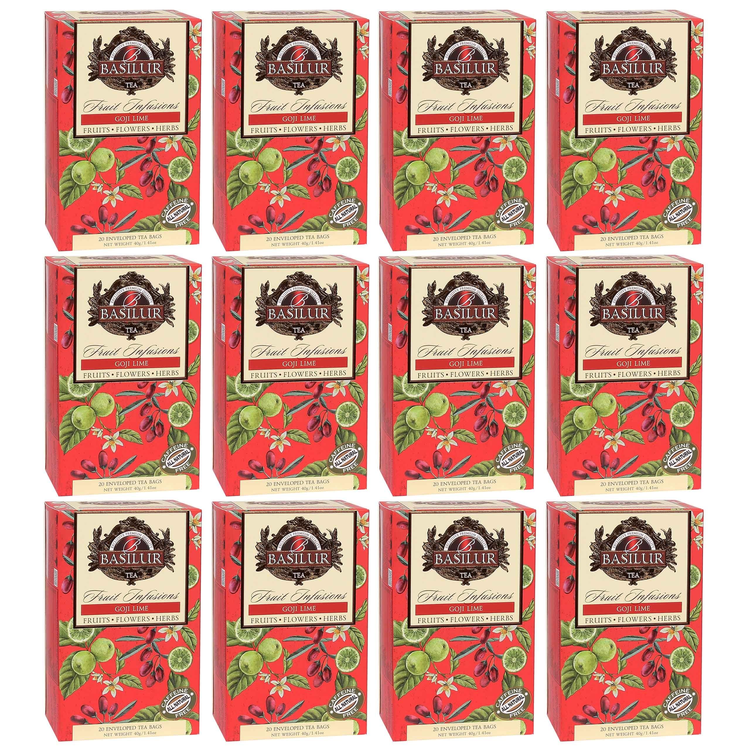 BASILUR Infusiones de Frutas - Té de frutas descafeinado con sabores naturales de goji, lima y cítricos, en bolsitas 20 x 2 g (12)