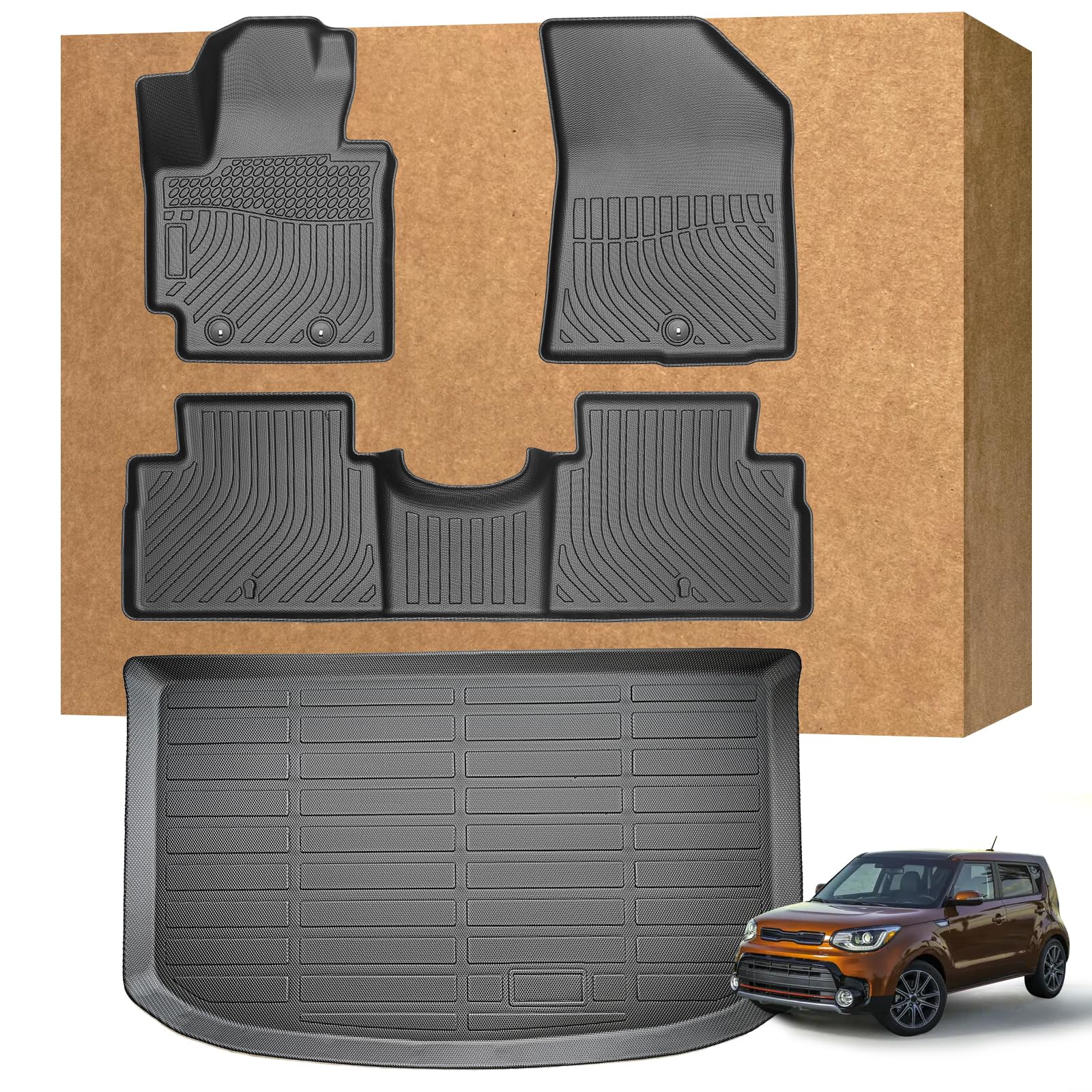 Floor Mats for Kia Soul 2014 2015 2016 2017 2018 2019 Not for Hybrid TPE Waterproof Non-Slip All