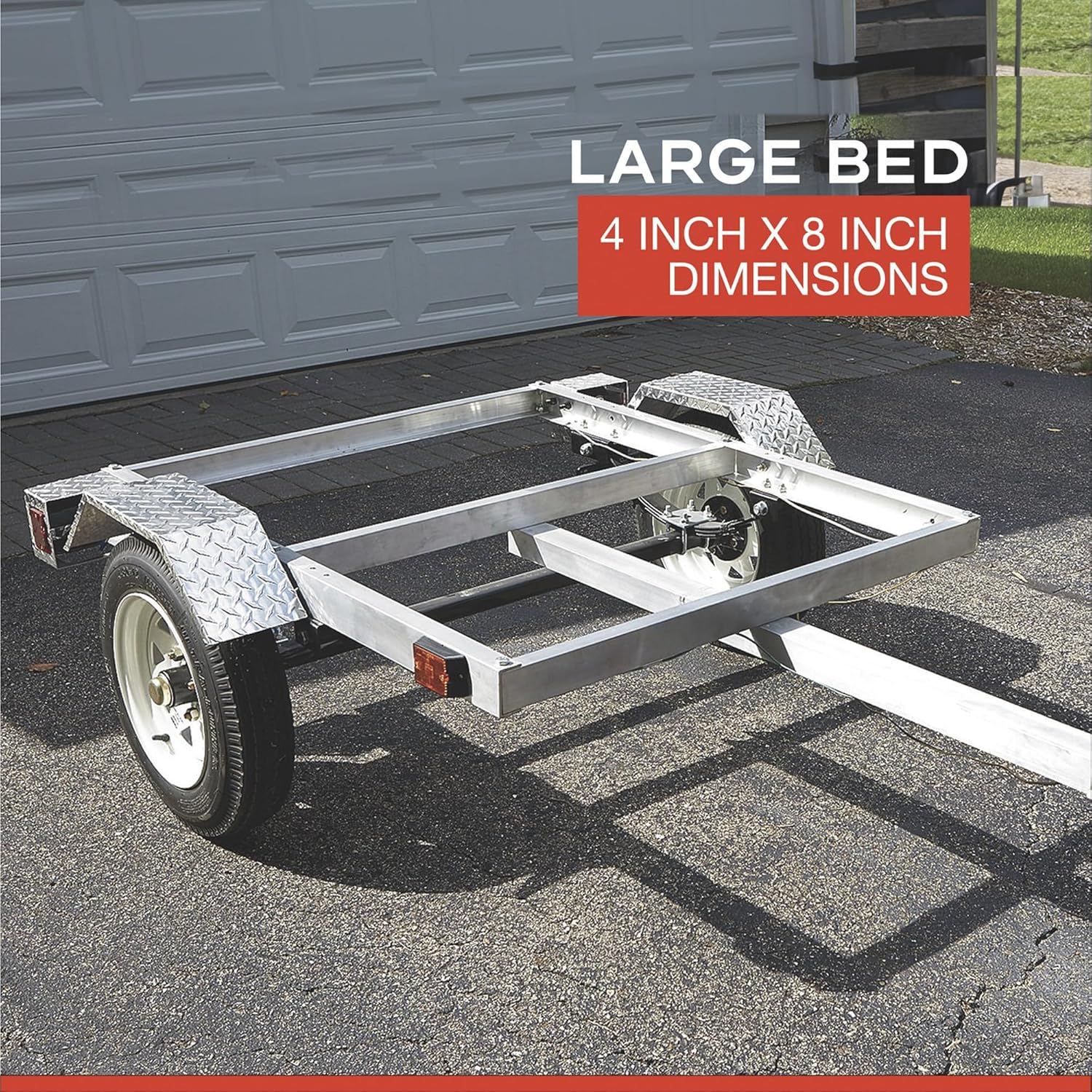 lateral view of the Ultra-Tow trailer frame, emphasizing its rustproof aluminum construction.