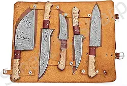 Conjunto de facas de chef damasco feitas à mão personalizadas/facas de cozinha conjunto de 5 peças SS-17210 e 17211 madeira de álamo (madeira de álamo)