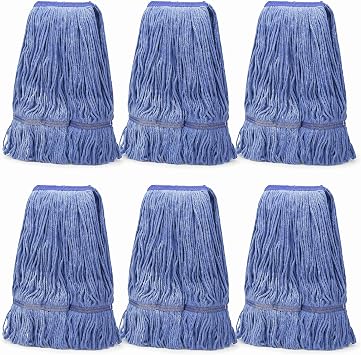 6 Pack Heavy Mop Replace Head,mop Head Replacement,Commercial mop Heads,Reusable Mop Head Refills-Replacement Mop Heads SuitableWet Industrial Blue Cotton Looped End String Head Refill Blue