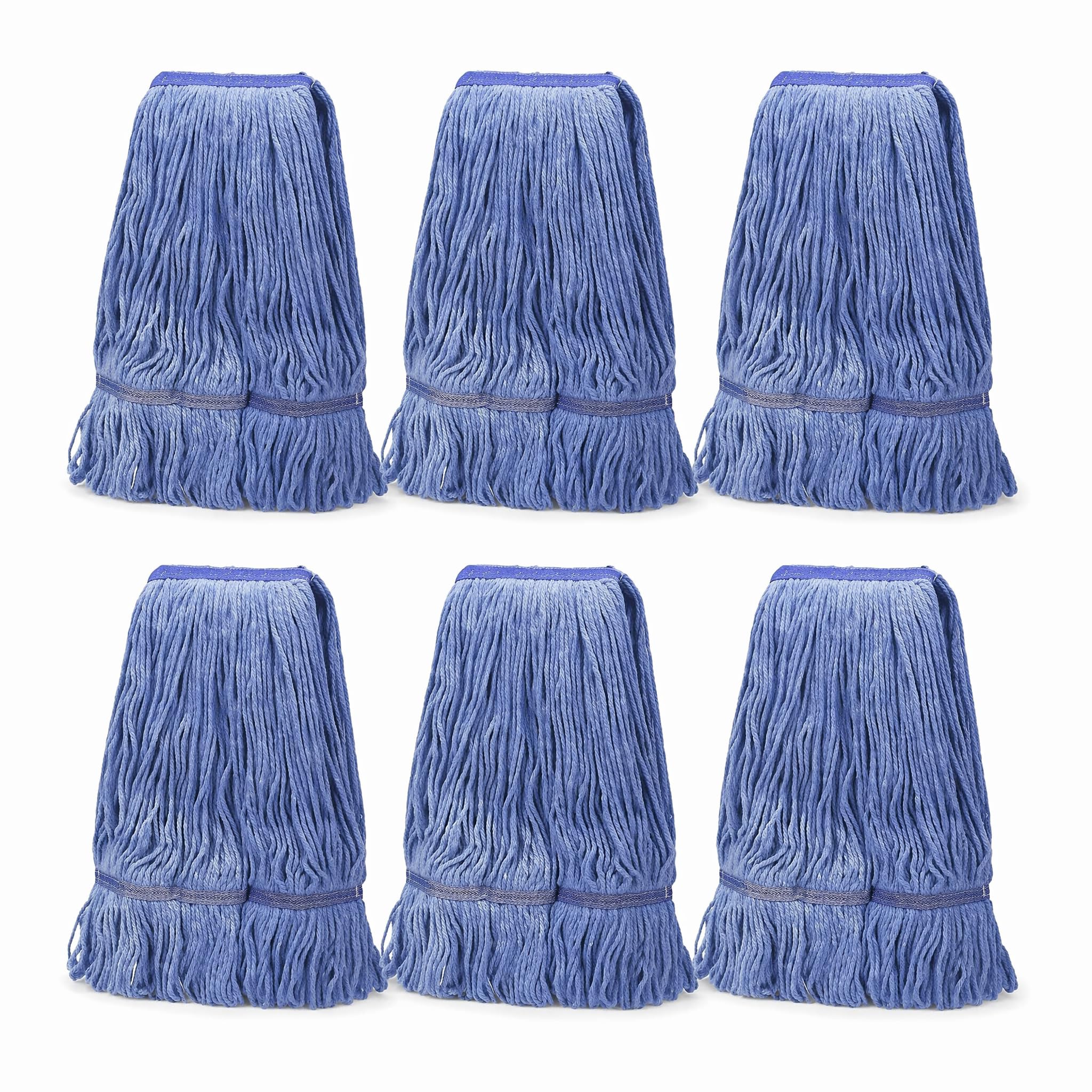 6 Pack Heavy Mop Replace Head，mop Head Replacement,Commercial mop Heads,Reusable Mop Head Refills-Replacement Mop Heads SuitableWet Industrial Blue Cotton Looped End String Head Refill
