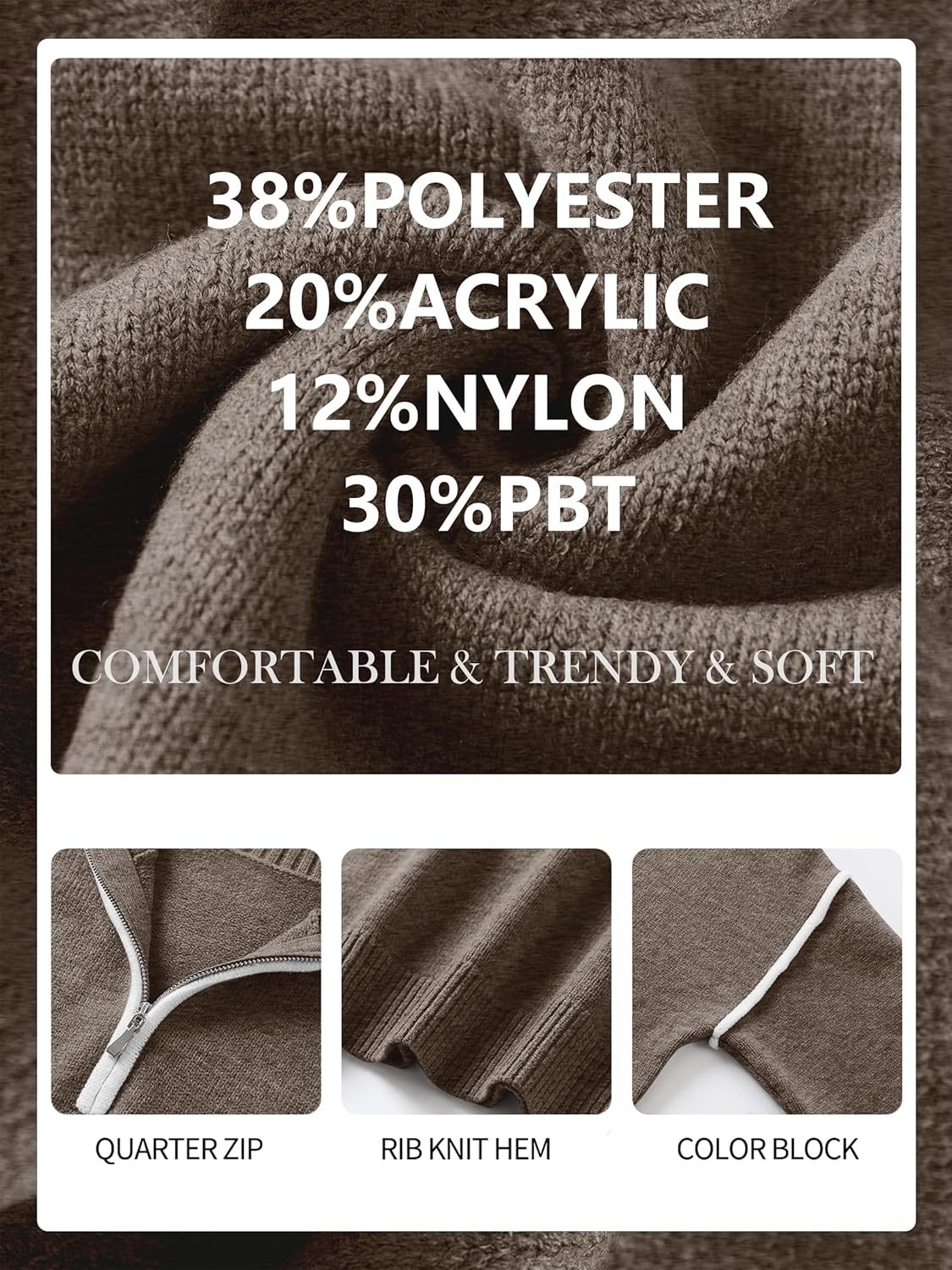 ANRABESS Womens Quarter Zip Sweaters Fall Long Sleeve V Neck Shirts Collared Business Casual Tops Knit Pullover Sweatshirts - Image 9