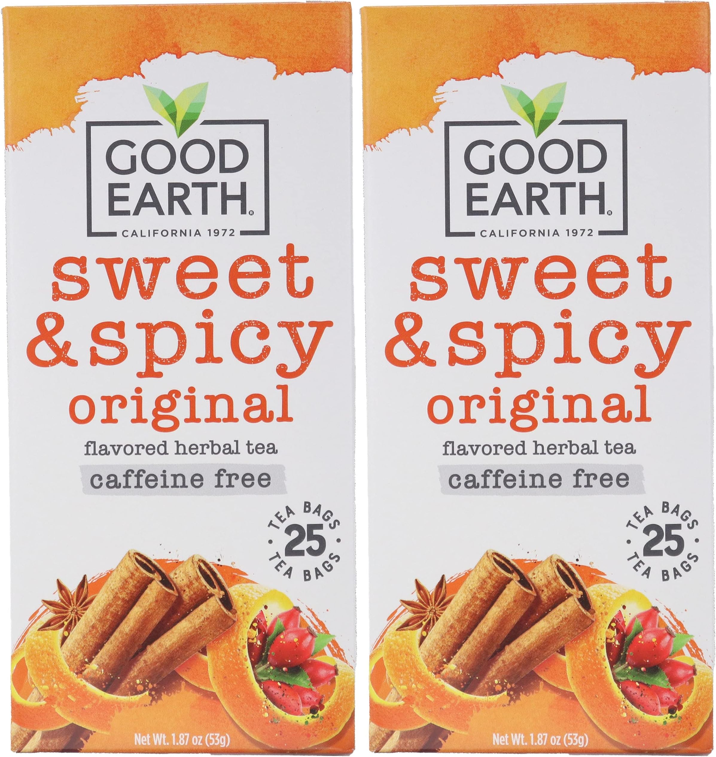 DOGNNAK Good Earth Sweet & Spicy Caffeine Free Herbal Tea - 2 Pack w/ 25 Tea Bags per Box