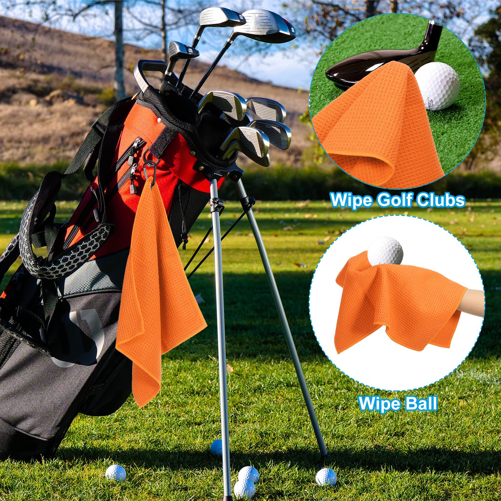 PATIKIL 12"x12" Tri-Pli Golf Serviettes, 2 Paquet Gaufre Motif Serviettes Doux Fibre Fort Eau Absorption avec D Pince pour Golf Amoureux, Orange
