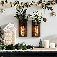 Vista 9 de 2 Pack Wood Glass Wall Sconces, Farmhouse Planters for Indoor Plants, Rustic Decor for Living Room, Hanging Vase (Brown)
