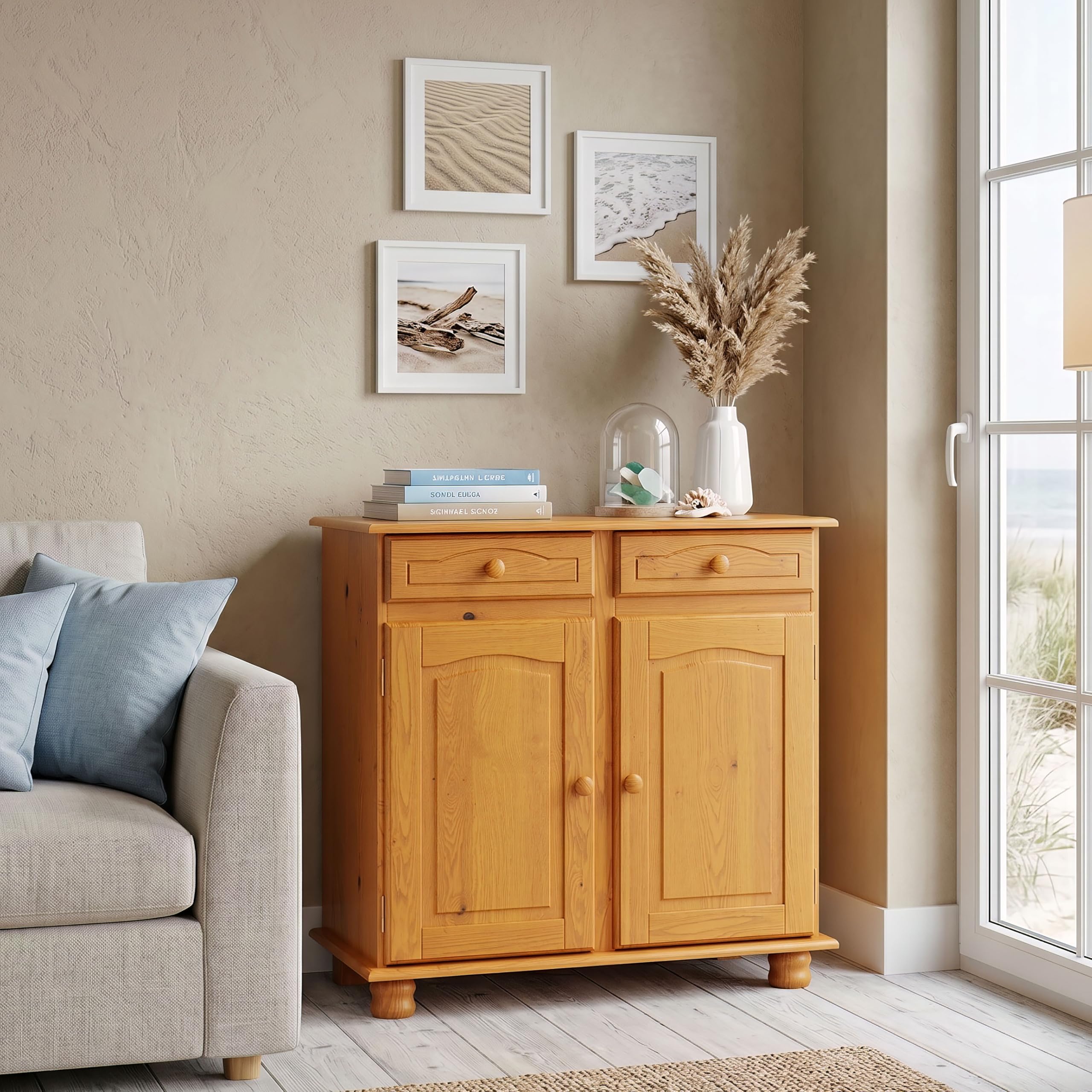 Aparador Alacena de Pino Macizo – Serie Canet, Mueble Auxiliar de Almacenaje para Cocina, Comedor o Salón, 86x42x88 Miel