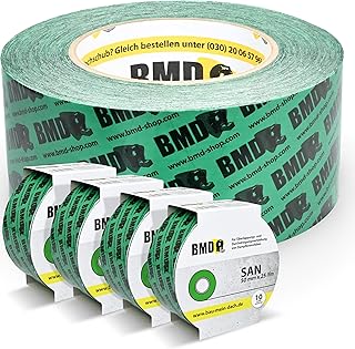 BMD san Klebeband | 5 Rollen | 50mm x 25m | für Dampfsperren & Dampfbremsen |gemäß DIN EN 4108 Teil 11 und ENEV | Profi Qualität Made in Germany