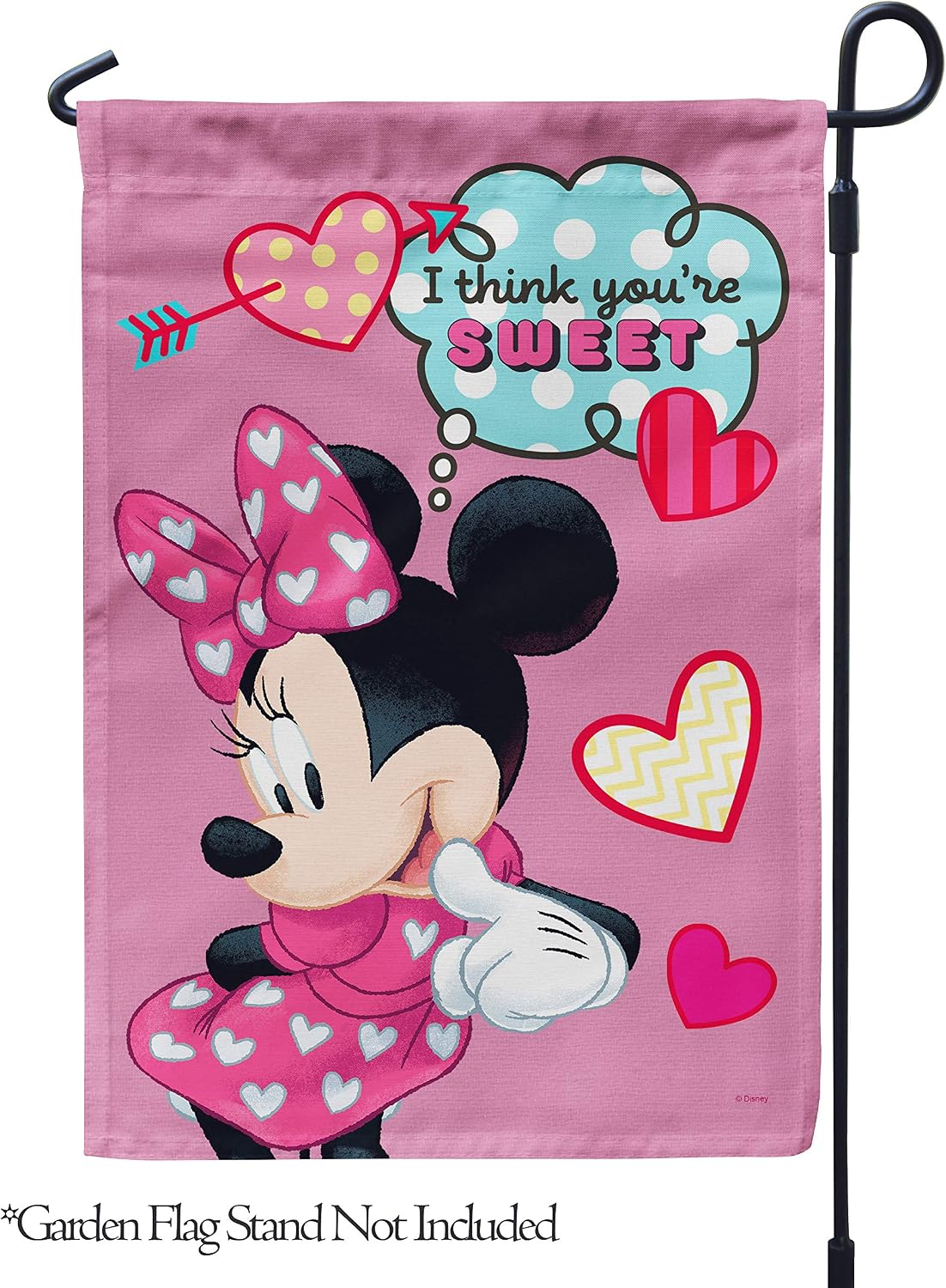 Flagology, Disney, Think You’re Sweet Minnie – Garden Flag 12"x18", Exclusive Fabric, Licensed Disney, Valentines