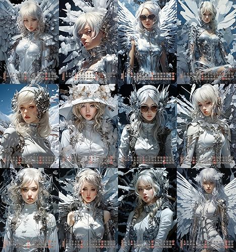 Miniatura 2 de Calendario de pared 2024 12 páginas de 8 x 12 pulgadas Sexy e intimidante mujeres con alas majestuosas y trajes de lujo, póster de ilustración de