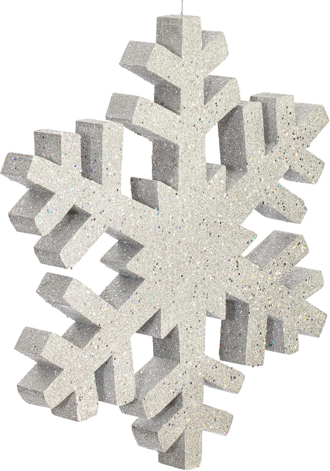 Vickerman 24" Silver Glitter Snowflake Christmas Ornament - Double Sided Ornament - Unique Christmas Ornament - Snowy Christmas Decor - Festive Silver Christmas Decor
