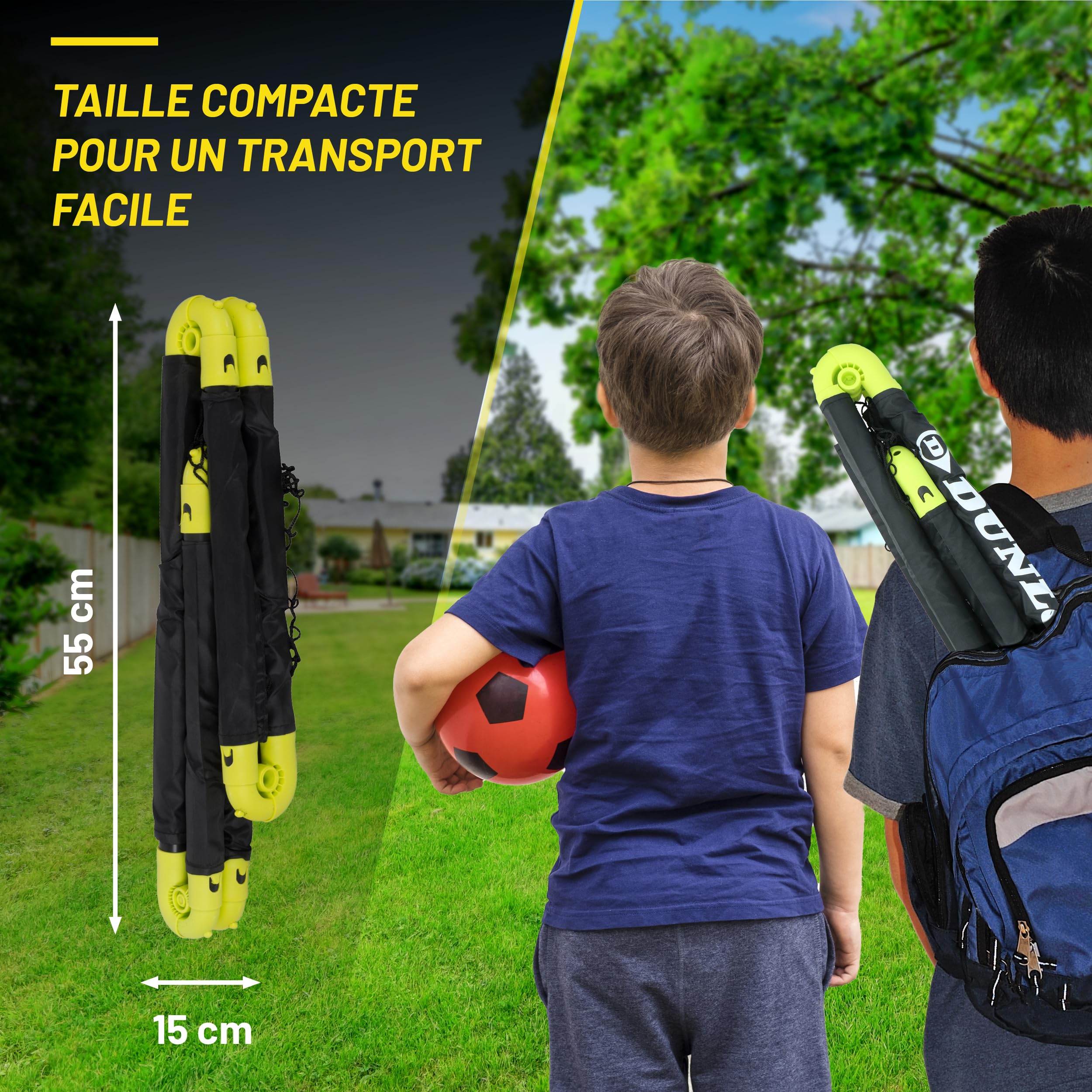 Dunlop Mini Buts de Football Pliables 50x44x44 cm Lot de 2 Kit d'entraînement Noir/Jaune