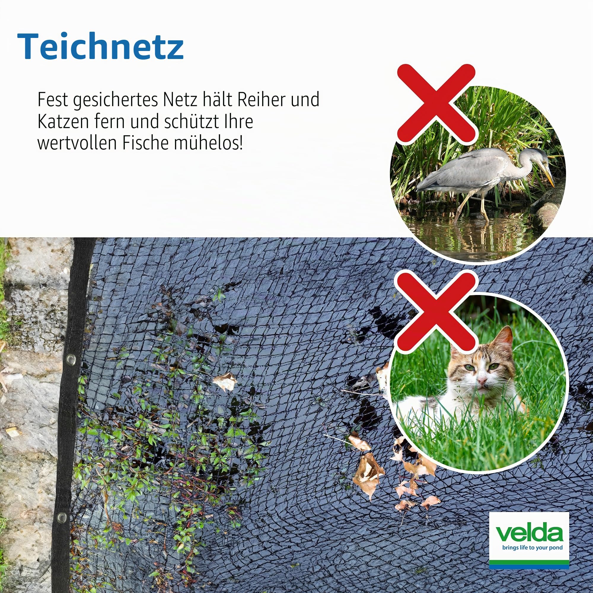 Velda Teichabdecknetz 6 x 5 Meter – Schutz vor Blättern, Reihern und Anderen Räubern