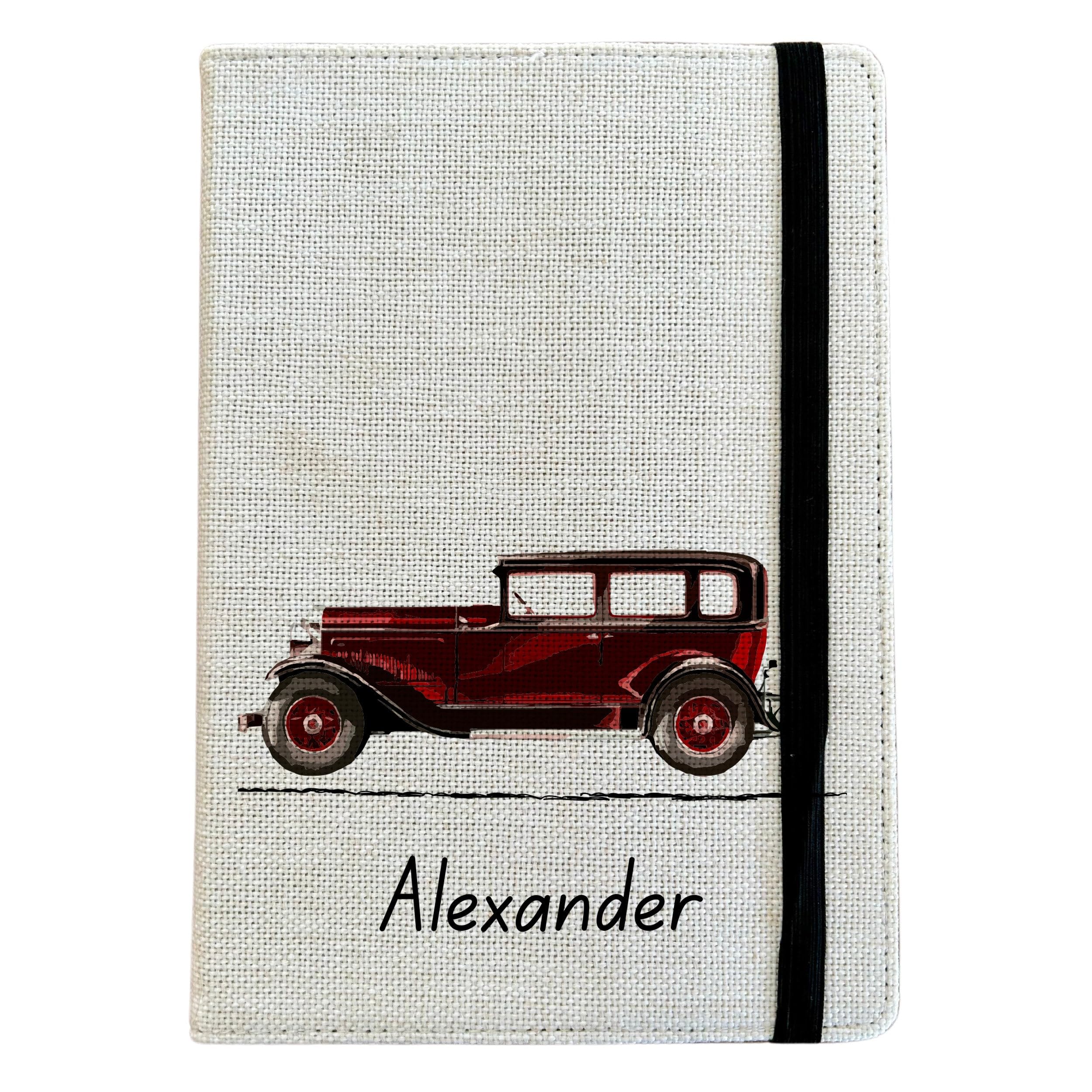 Personalised Classic Car A5 Notebook - Custom Vintage Car Lined Journal - Reusable Vehicle Notebook Cover - Linen Hardback Journal Cover