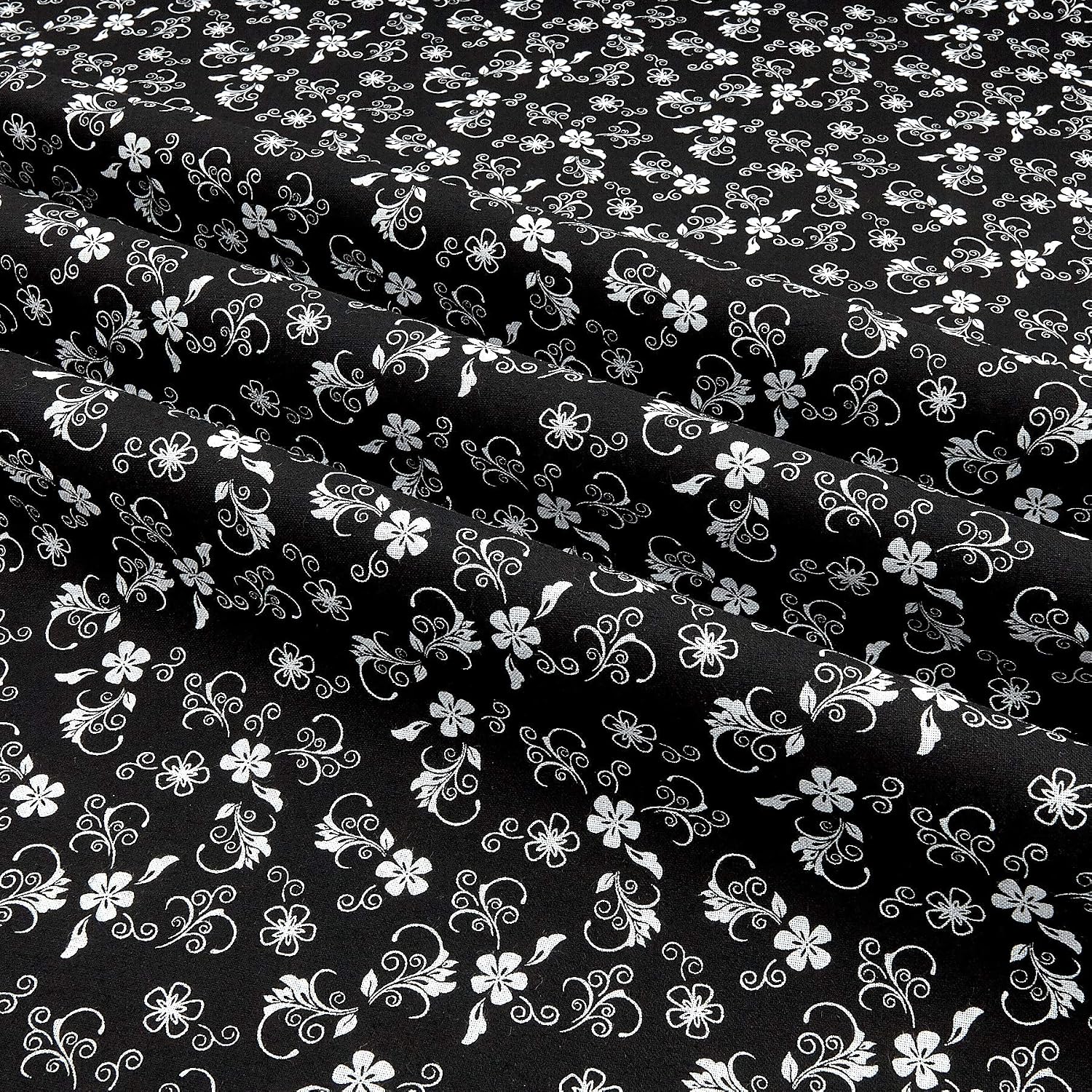 The Red and Black Basics Flowers Black/White, Fabric by the Yard