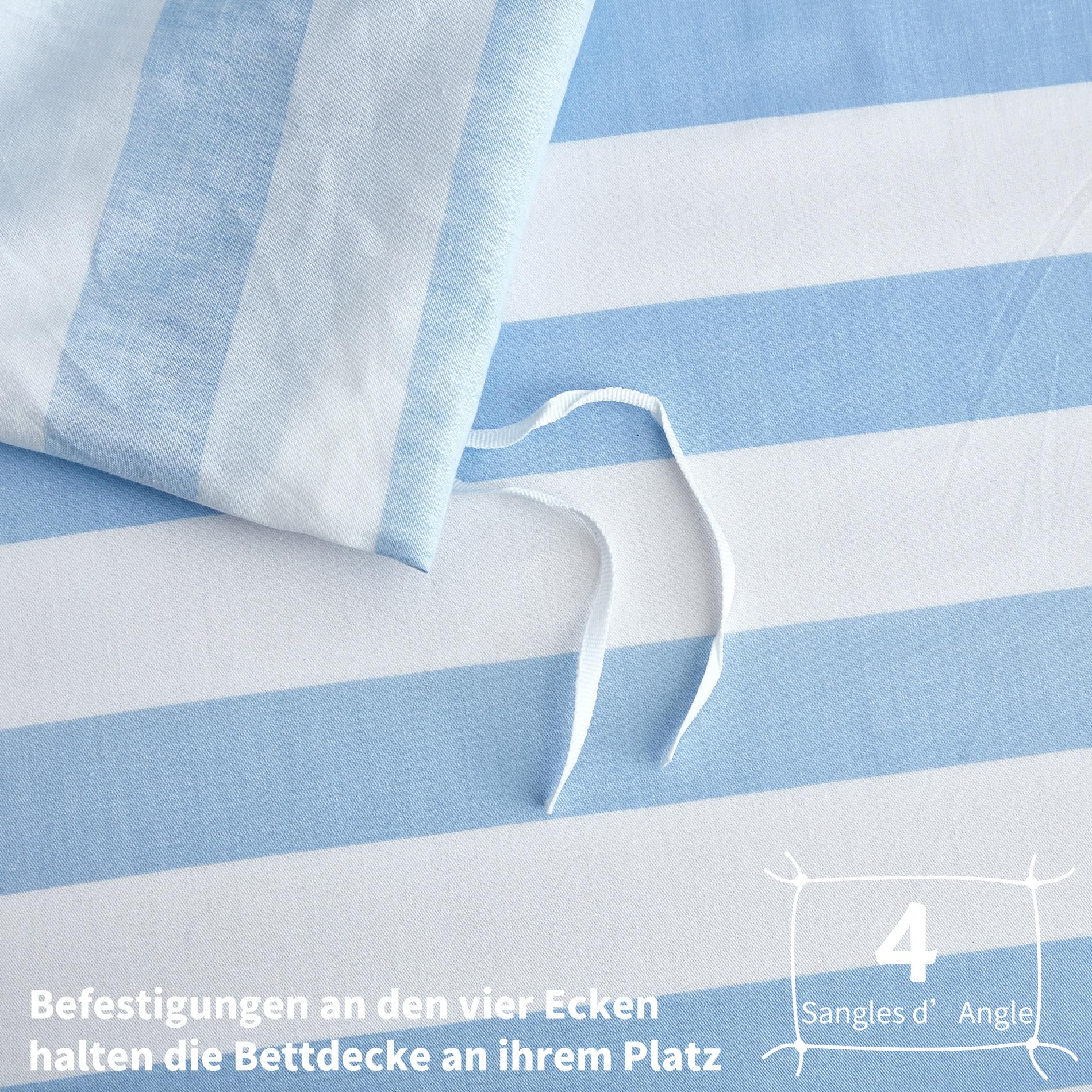 Funda nórdica de 200 x 200 cm, algodón, color azul claro y blanco a rayas, juego de cama de 200 x 200 cm, algodón, estilo moderno, suave, transpirable, ropa de cama para 2 personas, con