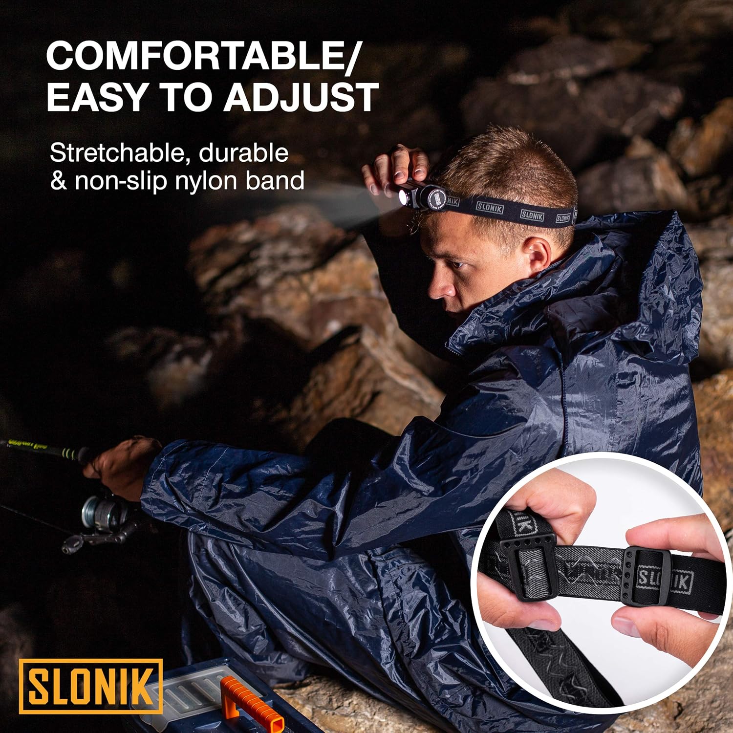 SLONIK 600 Lumens LED Headlamp Rechargeable with Head Strap – Ultra Bright Heavy-Duty Waterproof Headlamp for Adults - Hard Hat Light for Mechanics & Construction Workers - Running Lights For Runners - - 