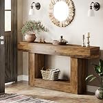 Tribesigns 63" Console Table, Farmhouse 2-Tier Entryway Table with U-Shaped Base, Narrow Long Wood Sofa Table Behind Couch Table for Living Room, Hallway, Foyer, Vintage Brown