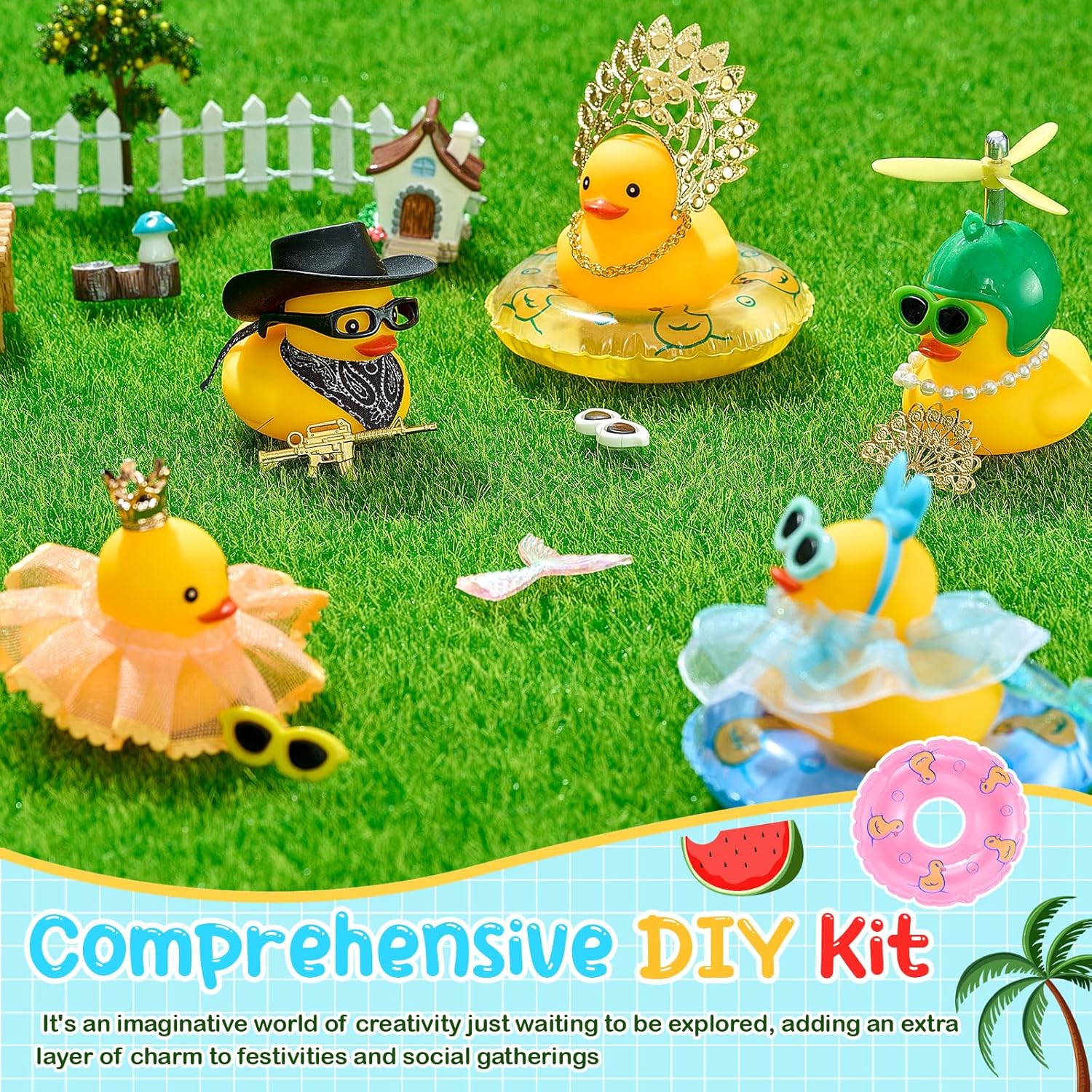 Poen 150 Pcs Rubber Duck Accessories Decorations for Cowgirl Hats Glasses Earphones So on Necklaces Swimming Ring Crowns Bibs DIY Accessories Gifts for Valentine Rubber Duck (Vintage Style)