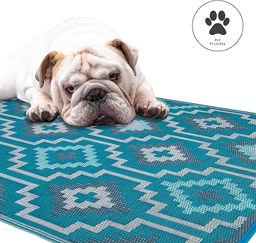 Miniatura 7 de Fab Habitat Alfombra para exteriores, impermeable, resistente a la decoloración, sin arrugas, plástico reciclado de alta calidad, estilo bohemio