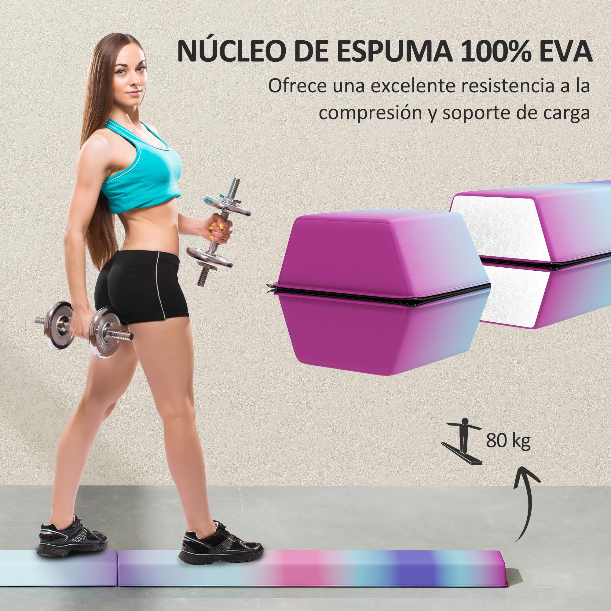 SPORTNOW Barra de Equilibrio Gimnasia Plegable 236 cm, Barra de Gimnasia Artística con Base Antideslizante, Viga de Equilibrio para Niños, Principiantes, Gimnastas Profesionales, Entrenamiento en Casa