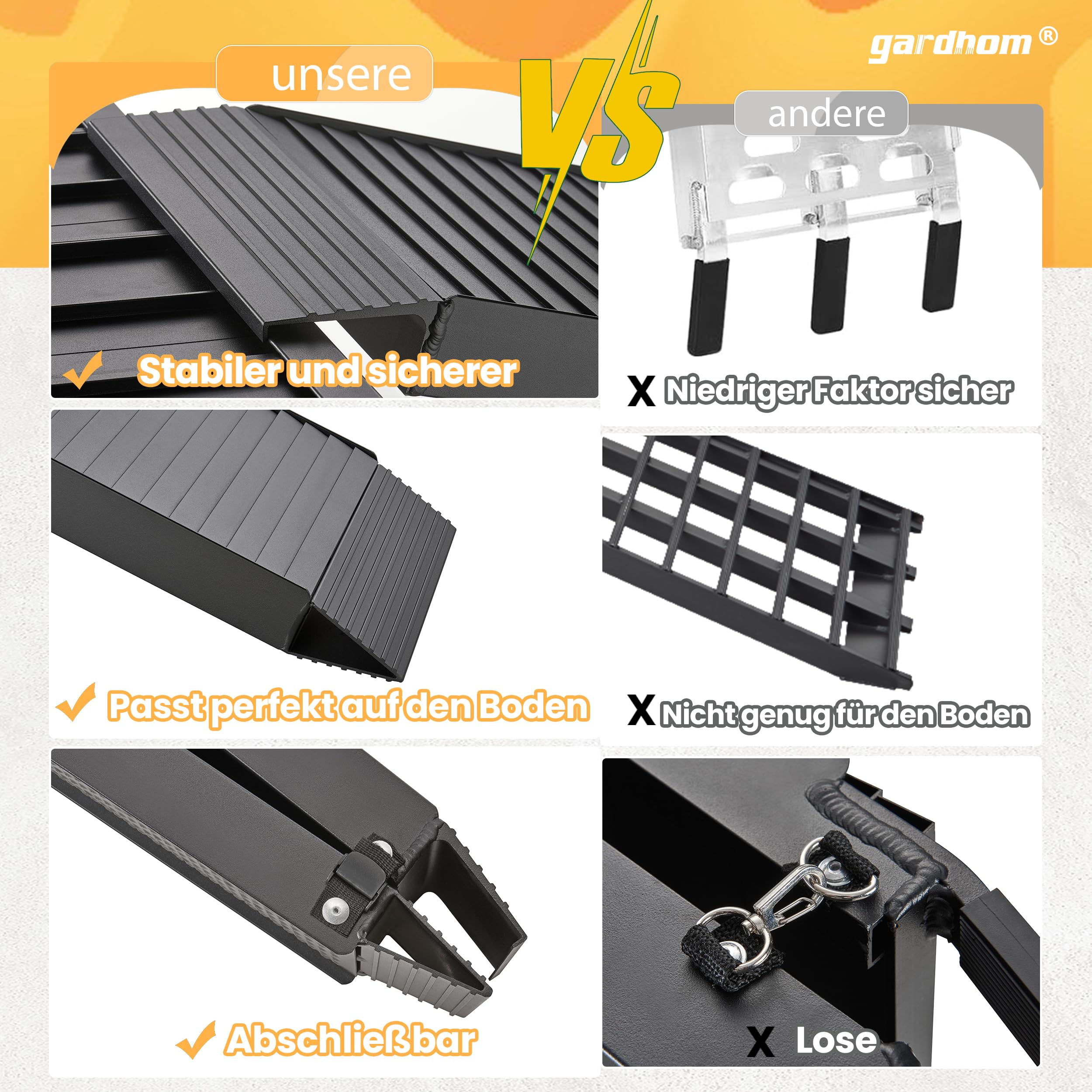 gardhom Rampe Auto Klappbar 340kg Alu Auffahrrampe PKW Stabil Laderampe für Anhänger Auffahrrampe Motorrad Fahrradrampe 203x28x4.5cm