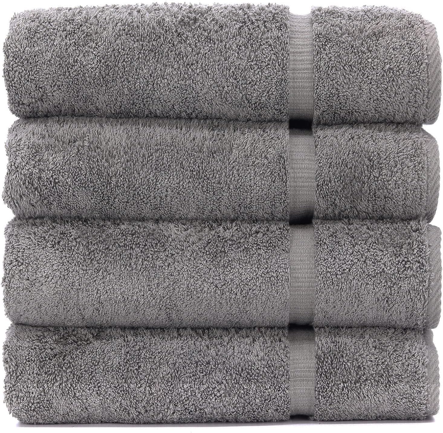 Luxury Hotel & Spa Collection Highly Absorbent, Quick Dry 100% Turkish Cotton 700 GSM, Eco Friendly Towel, for Bathroom Dobby Border Soft Bath Towel Set 27 X 54 -Gray, Bath Towels - Set of 4 Gray Bath Towels - Set of 4