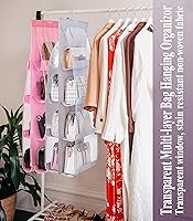Vista 61 de AARAINBOW 1 Pack Hanging Handbag Purse Organizer for Closet, Hand Bag Organizer Holder 8 Pockets, Space Saving Wardrobe Purse Storage Organizer for
