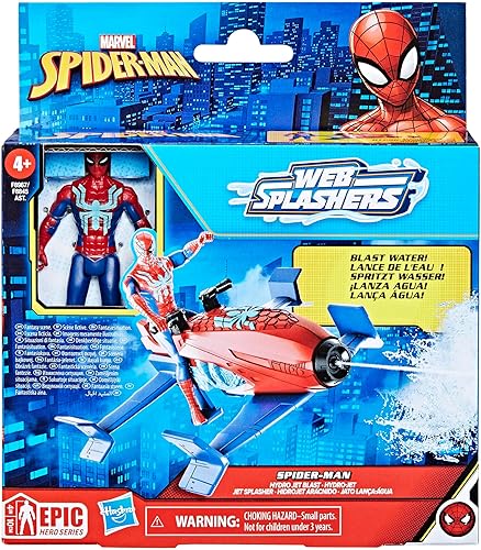 Miniatura 2 de Marvel Epic Hero Series Web Splashers Spider-Man Hydro Jet Blast, figura de acción de 4 pulgadas y juego de vehículos, juguetes de superhéroes para