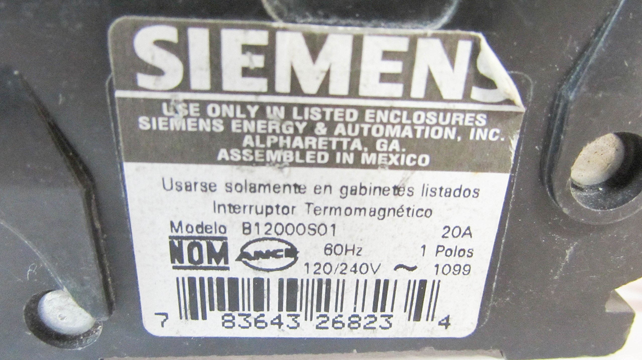 SIEMENS SIEB12000S01 SIE B12000S01 SP 20A Bolt ON CB, Black