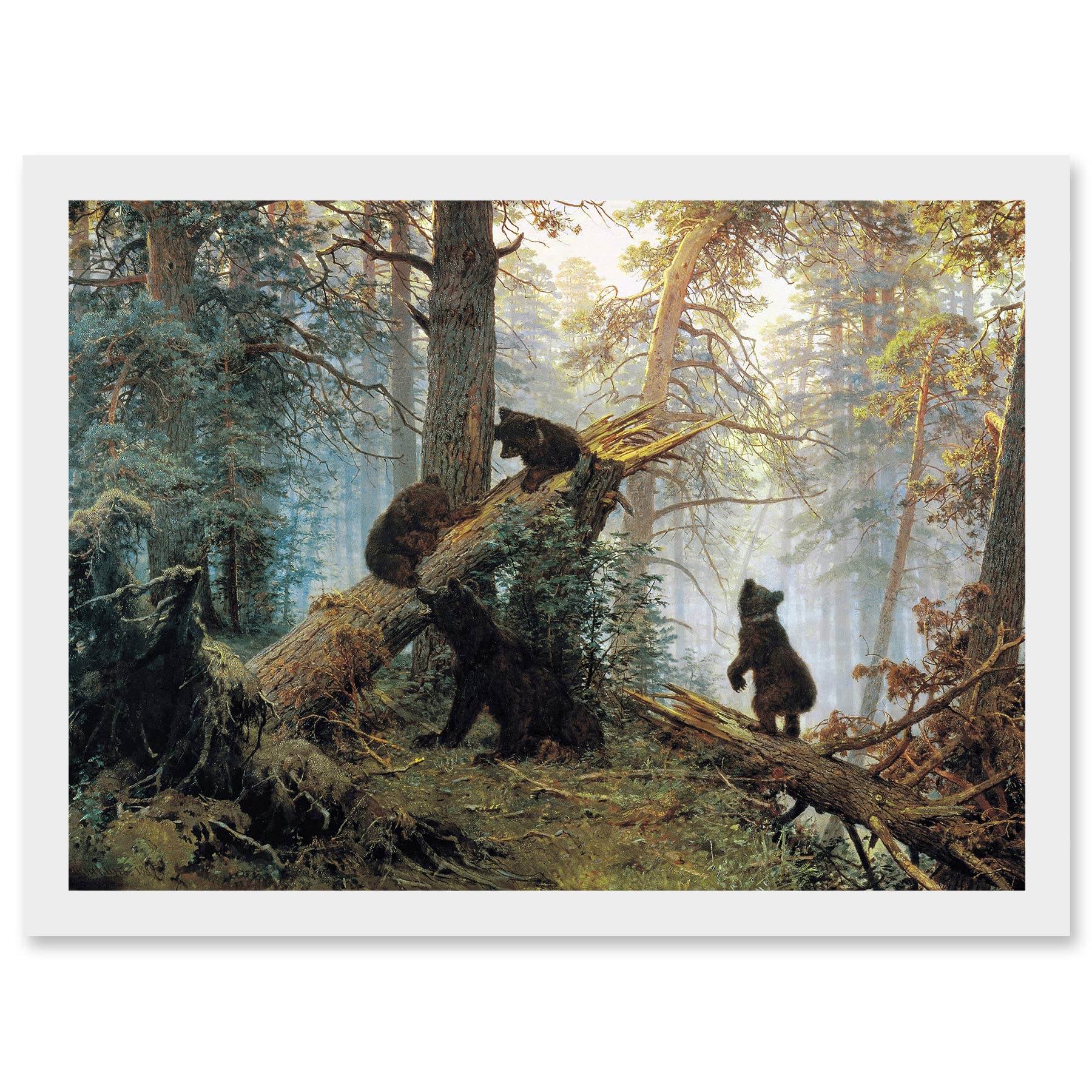 Artery8 Ivan Shishkin Morning In Pine Forest Shishkin Ivan Bears Artwork Framed A3 Wall Art Print
