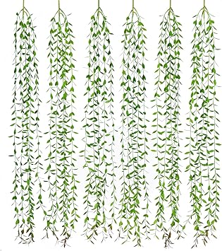 Lvydec 6pcs Artificial Vines Fake Greenery Garland Willow Leaves with Total 30 Stems Hanging for Wedding Party Home Garden Wall Decoration
