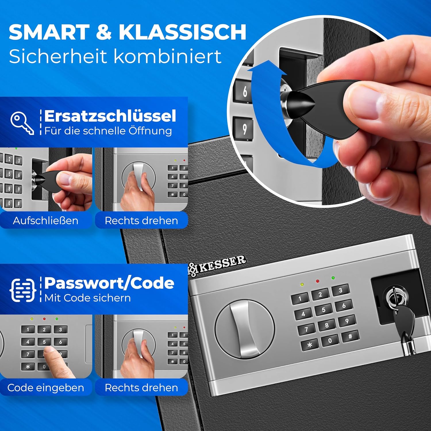 KESSER Electronic Safe | 35 x 25 x 25 cm | With Battery Box | Electronic Safe | 3 x Double Bolt Lock | Floor Wall Safe | Furniture Safe | Lighting