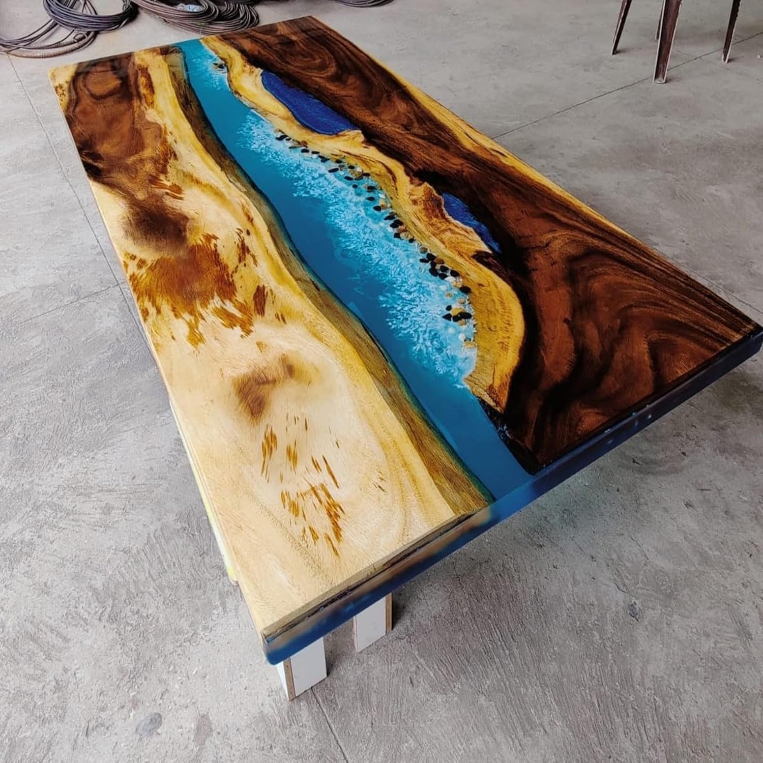 Bespoke Large Epoxy Resin Table | Clear Multi-Blue River Design Dining Table for 2–8 Seater | Modern Coffee Table & Artistic Home Décor