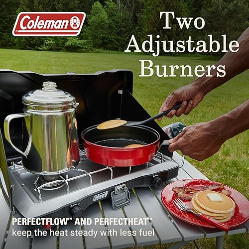 Miniatura 2 de Coleman Triton+ estufa de camping de propano de 2 hornillas con encendido InstaStart, estufa portátil de camping con 2 quemadores ajustables y