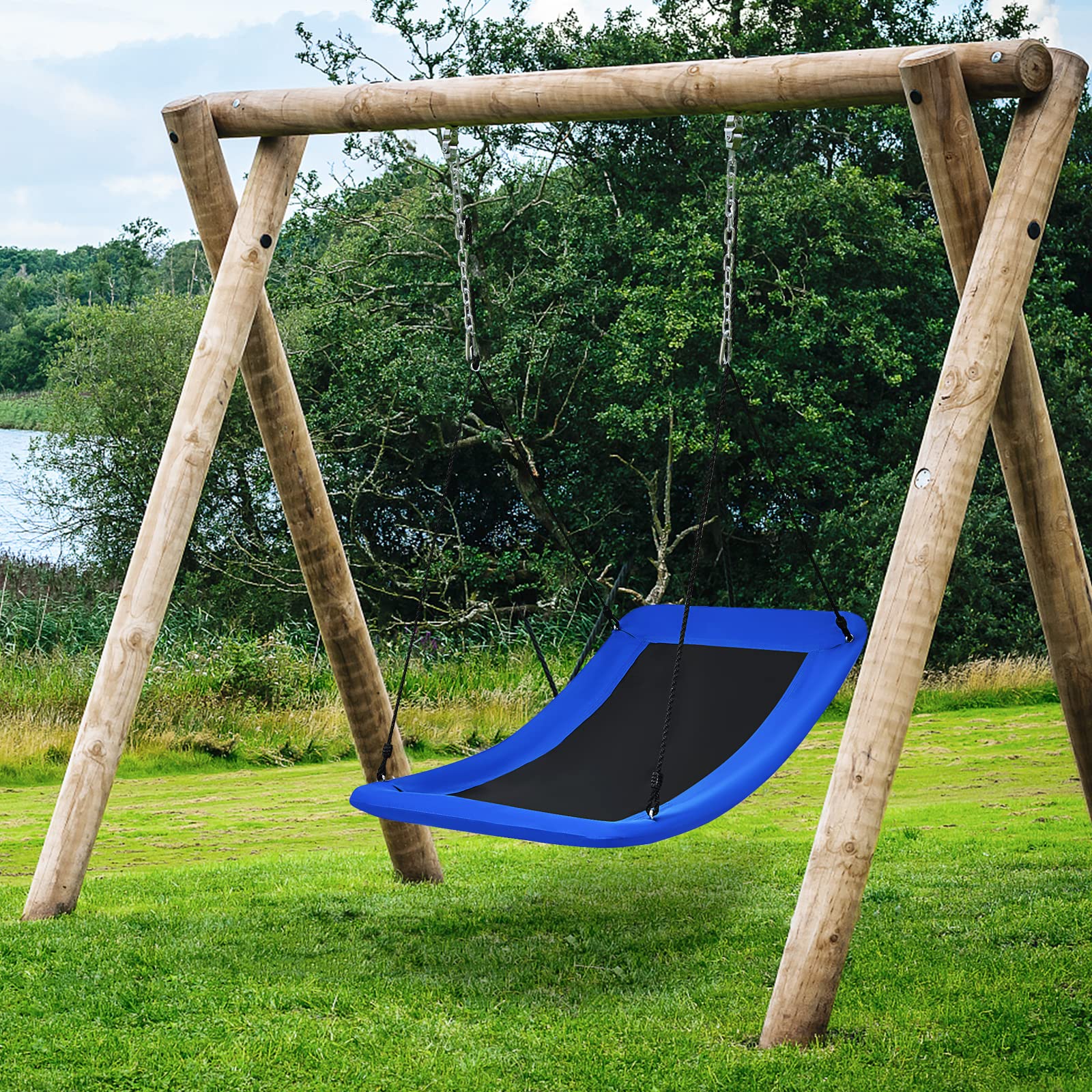 DREAMADE Nestschaukel eckig 150x80cm, Kinderschaukel bis 150KG belastbar, Baumschaukel mit 100-180cm verstellbaren Seil, für Kinder & Erwachsene, für Indoor & Outdoor (Blau)