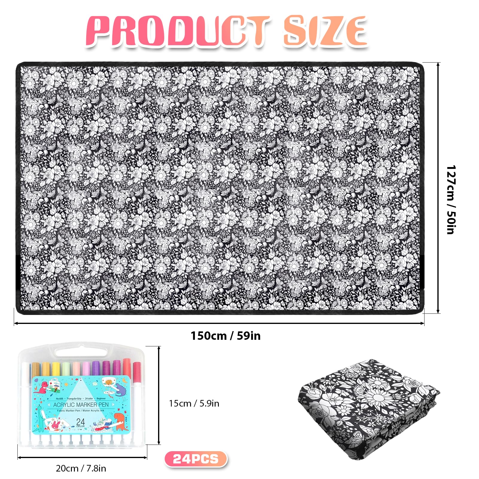DIY Maldecke 50*60 Inch, Wiederverwendbare Painting Blanket Coloring Blanket mit 24 Farben Pinsel Persönliche Einzelstück zum Selbstgestalten für Erwachsene Kreative Personalisierte Geburtsta