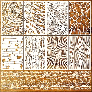 8 Pieces Abstract Geometry Texture Brick Stencils for Painting Wood Grain Mixed Crackle Marble Stencils Spray Paint Layering Stencil Templates for Furniture DIY Craft