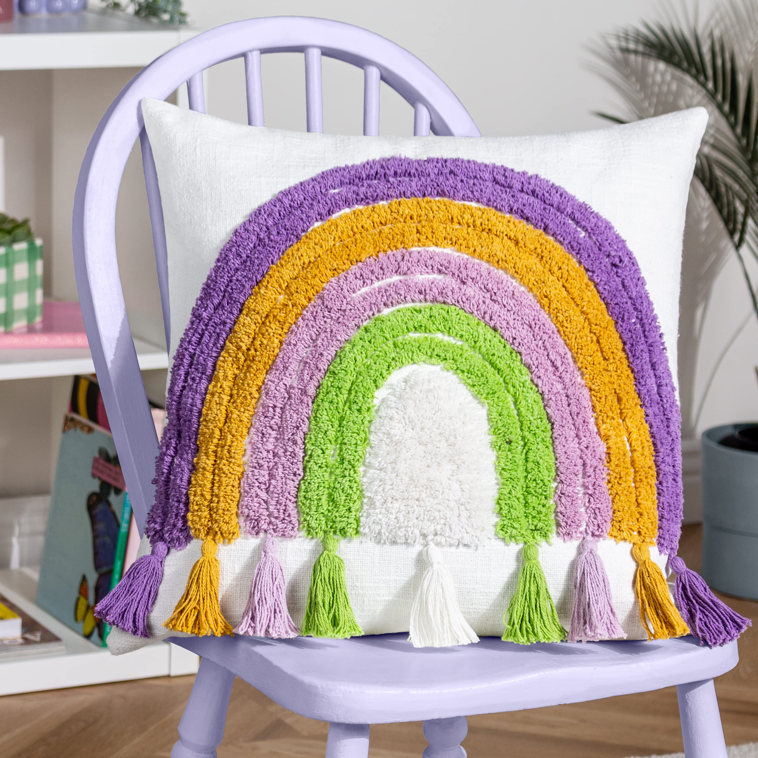 Heya Home Rainbow Tassels Tufted Feather Rich Cushion from B&Q