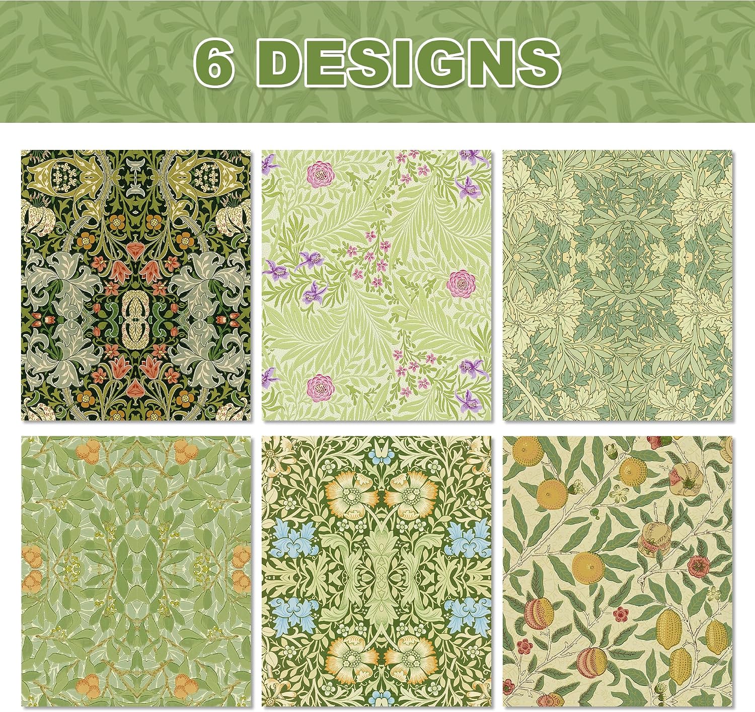 12 Sheets William Morris Wrapping Paper Set William Morris Gift Wrapping Paper 6 Design Green Vines and Flowers Patterns Paper for Flowers Themed Party Wedding Bridal Shower Baby Shower 20'' x 27'' image 2