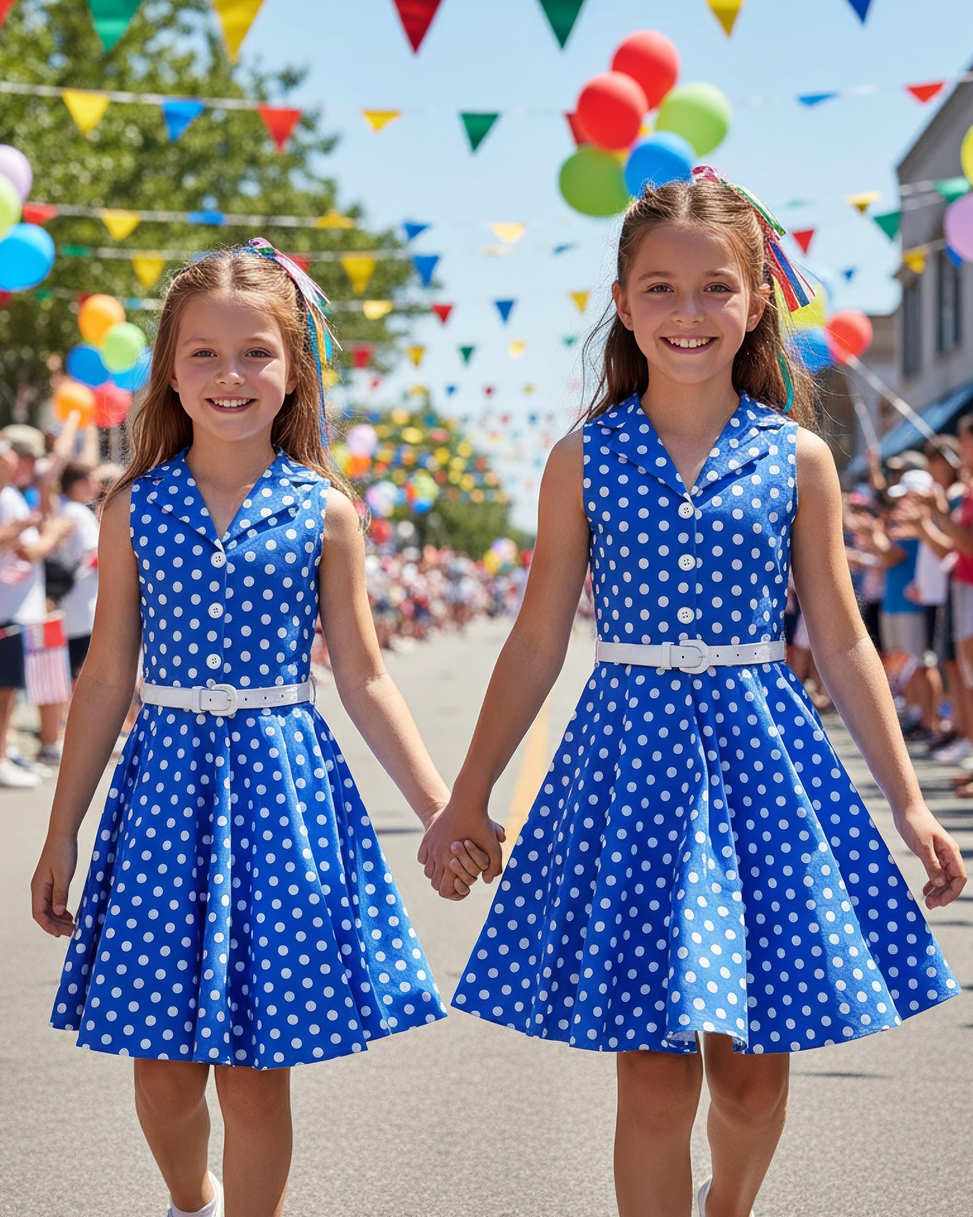 BlackButterfly Mädchen Kleid Holly Punkte | Tellerrock, Ärmellos, Bubikragen, Knopfleiste, Gefüttert, Abnehmbarer Gürtel, Zum Drehen, 3-14 Jahre
