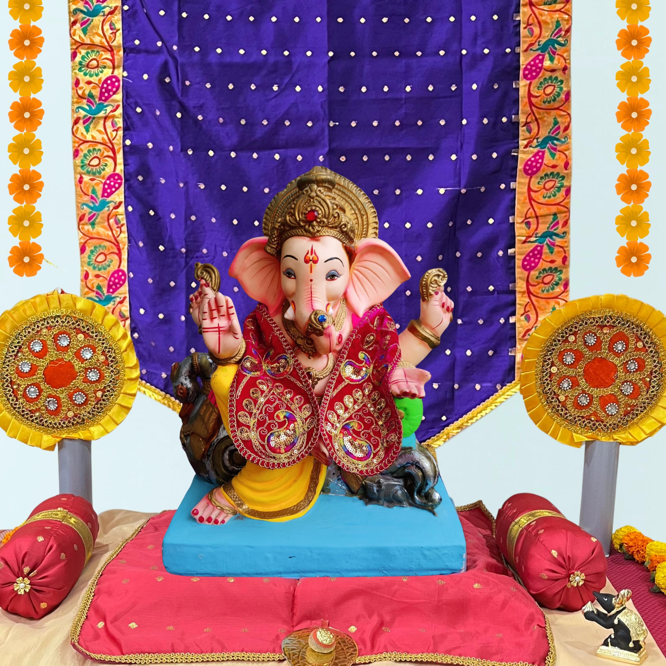 PUNYATVA Ganpati Shela in Velvet (Pink) – Khes, Patka, Uparna Vastra for Gauri Ganpati, Ganesh Chaturthi, Varalakshmi Vratam, Navratri, Durga Puja, Decoration Accessories for Idols, God Dress 4