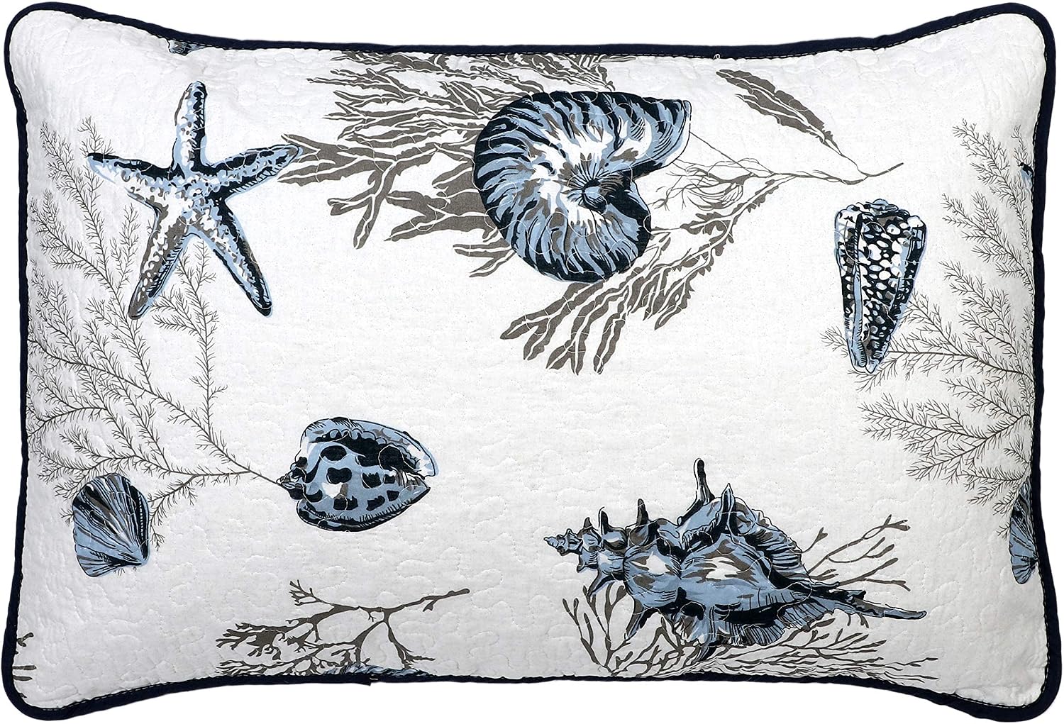 Cotton Quilted Pillow Cases Standard Size Set of 2, Queen Size Beach Themed Soft Comfy Pillow Shams, Pillow Covers with Tie Closure 20 x 27 inch (Cowry Starfish)